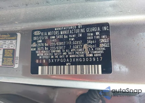2017 Kia Sorento 2.4L Lx from USA, damaged, VIN 5XYPGDA3XHG303917